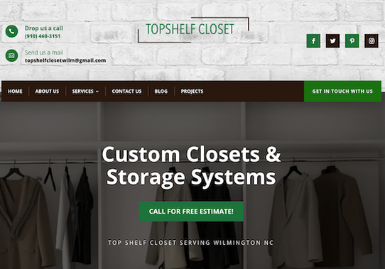 Screenshot of homepage of topshelfcloset.com
